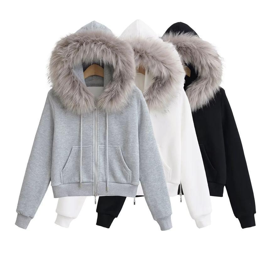 Fluffy Trim Zip Hoodie Product Image