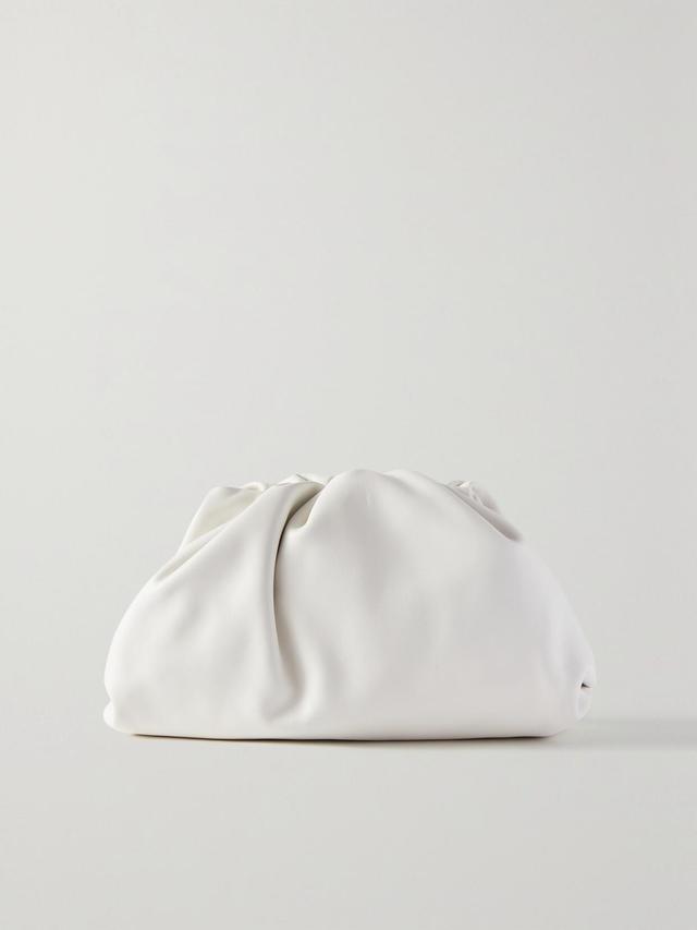 The Pouch Large Gathered Leather Clutch In White Product Image