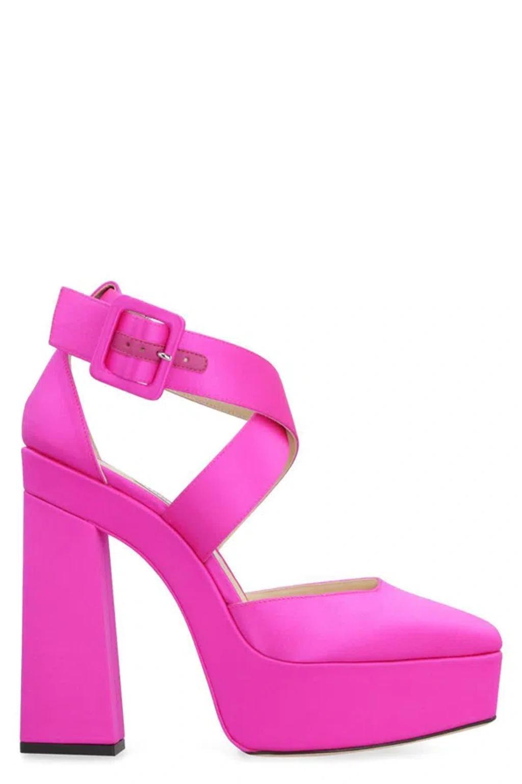 JIMMY CHOO Gian Satin Sandals In Fuchsia Product Image