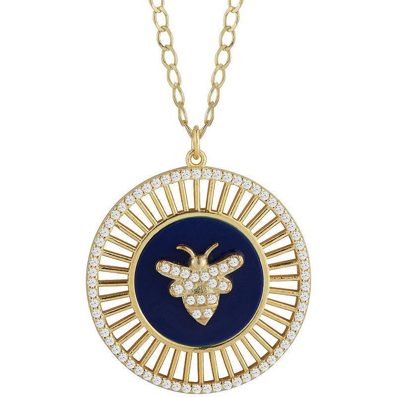 Sunkissed Sterling Cubic Zirconia Bee Medallion Necklace, Womens Gold Tone White Product Image