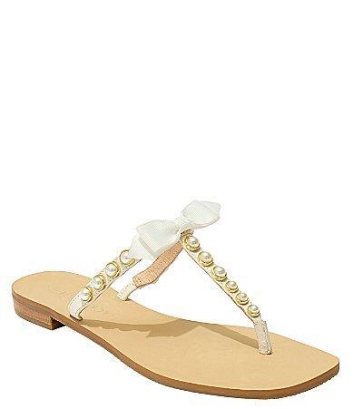 Jack Rogers Sandpiper Bow Pearl Embellished Thong Sandals Product Image