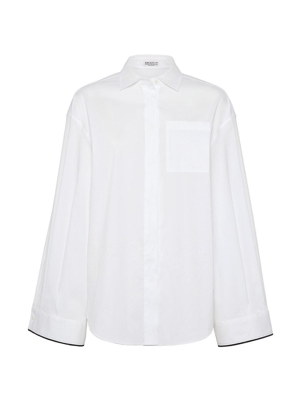 Womens Stretch Cotton Poplin Shirt With Shiny Cuff Details Product Image