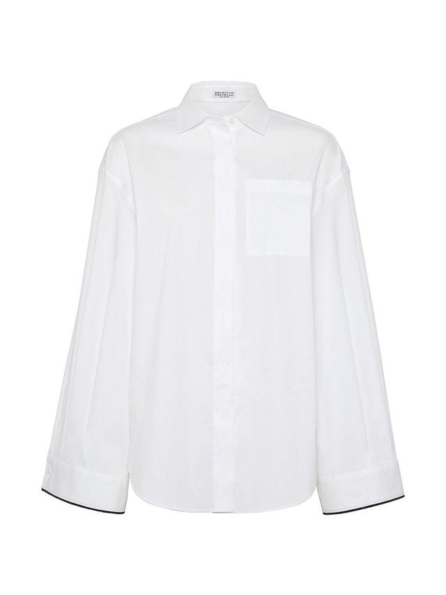 Womens Stretch Cotton Poplin Shirt With Shiny Cuff Details Product Image