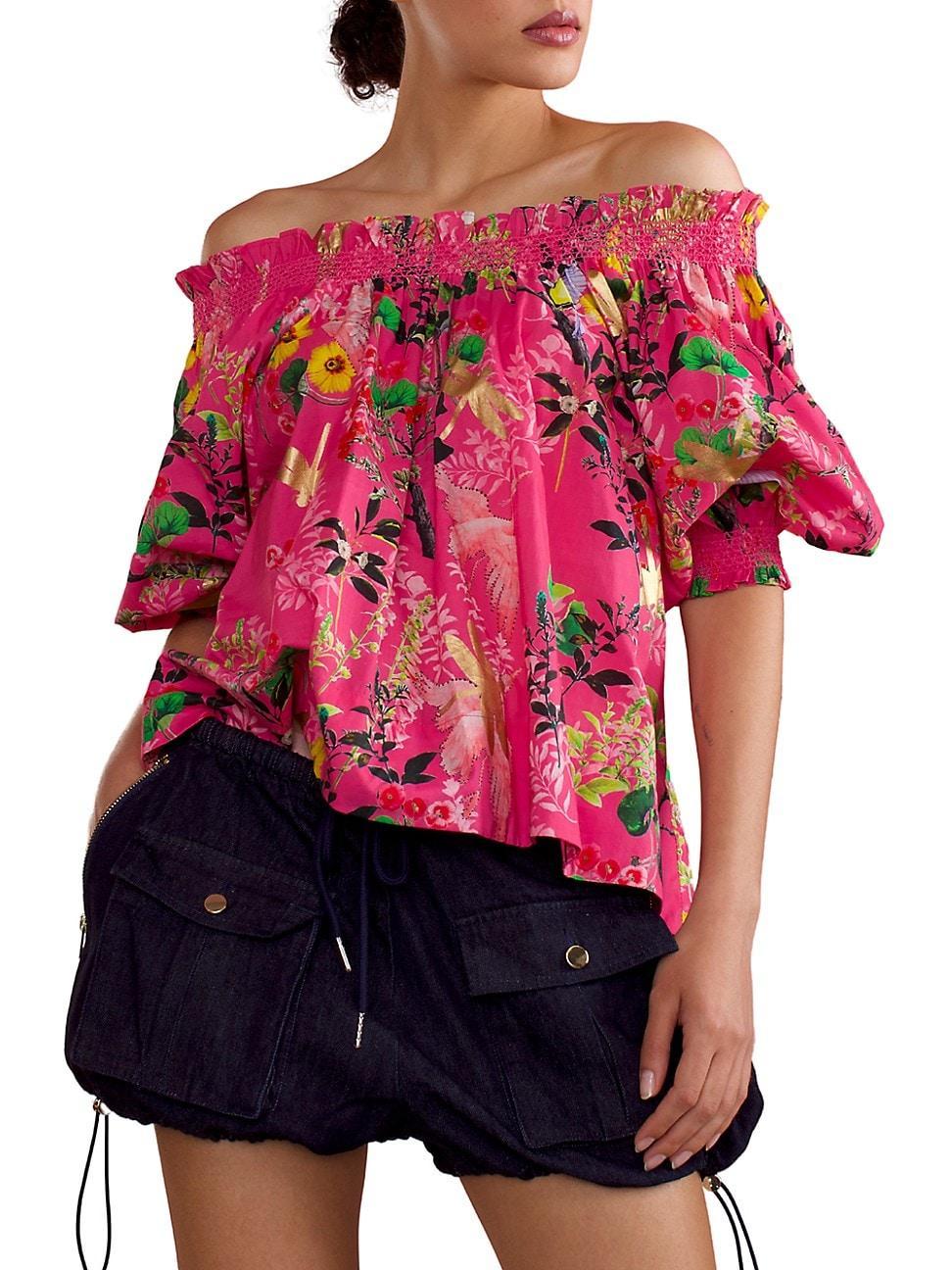 Womens Floral Off-The-Shoulder Smocked Top product image