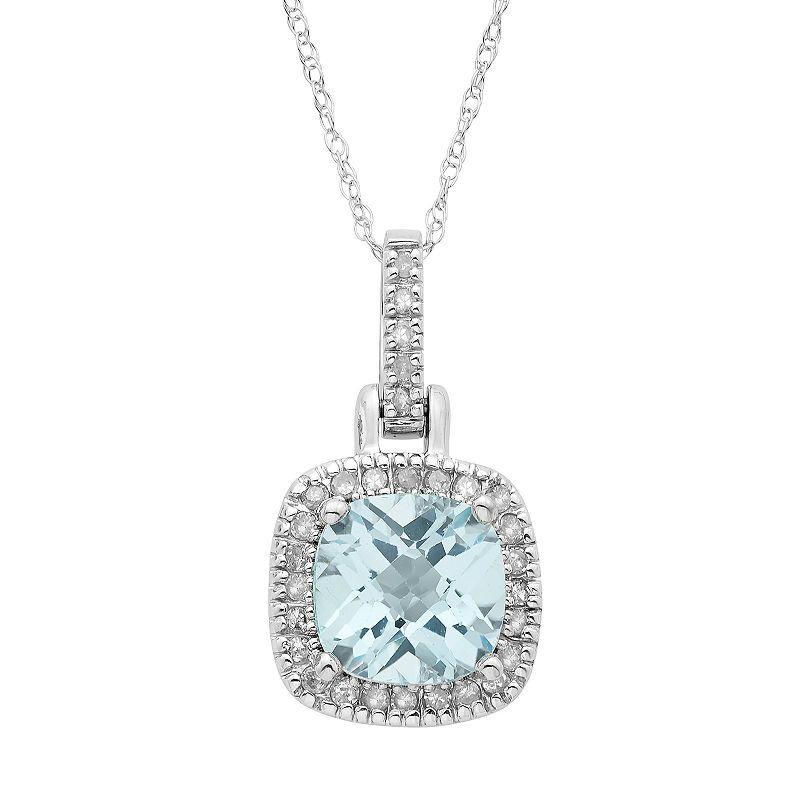 Sky Blue Topaz & 1/8 Carat T.W. Diamond 10k Gold Halo Pendant Necklace, Womens White Product Image