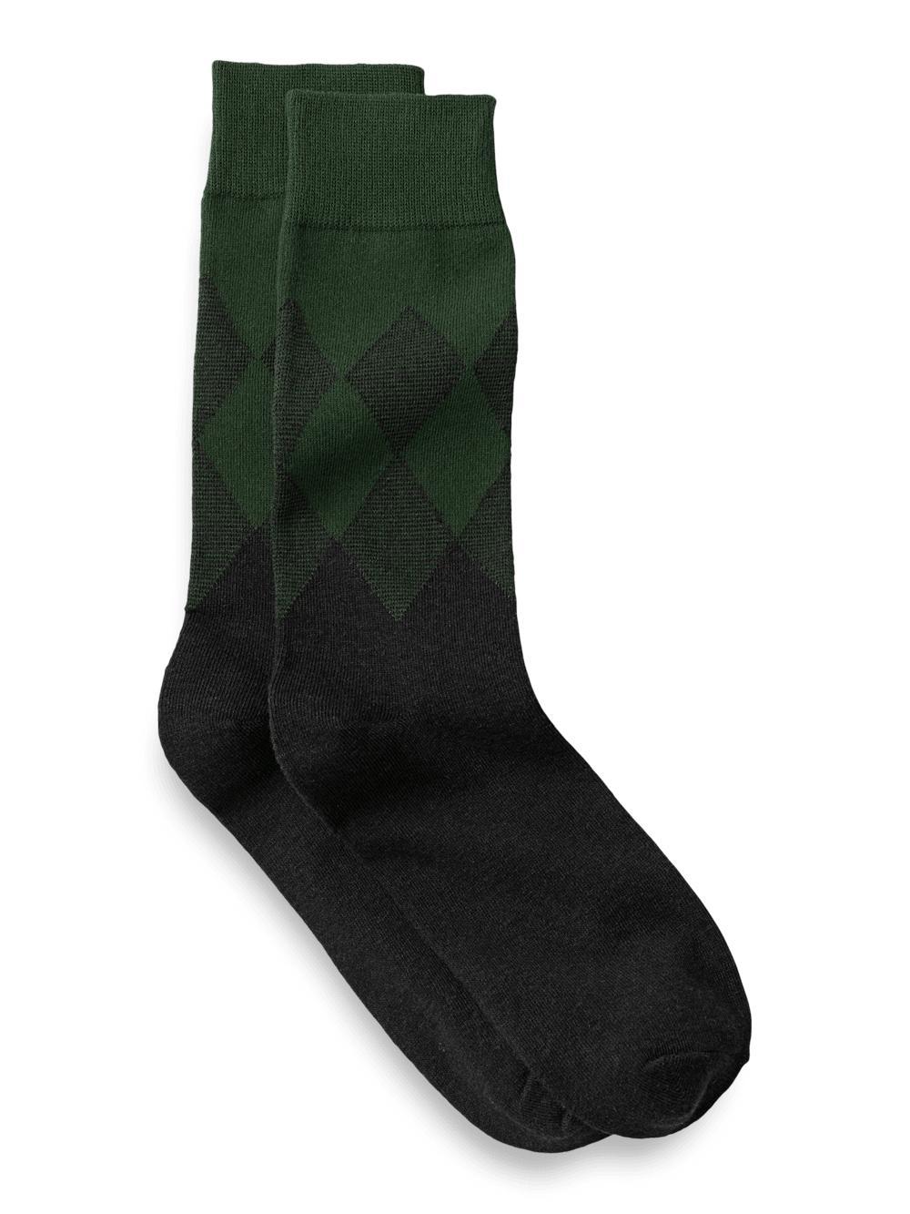 Argyle Cotton Blend Socks - Green/black Product Image