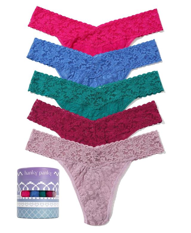 Hanky Panky Signature Lace Original Rise Thong 5 Pack (Pink Ruby/Sea Blue/Dark Teal/Bright Amethyst/Water Lily) Women's Underwear Product Image