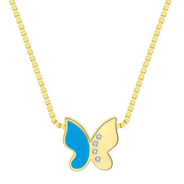 Enamorata Blue Enamel & Cubic Zirconia Butterfly Necklace, Womens Product Image