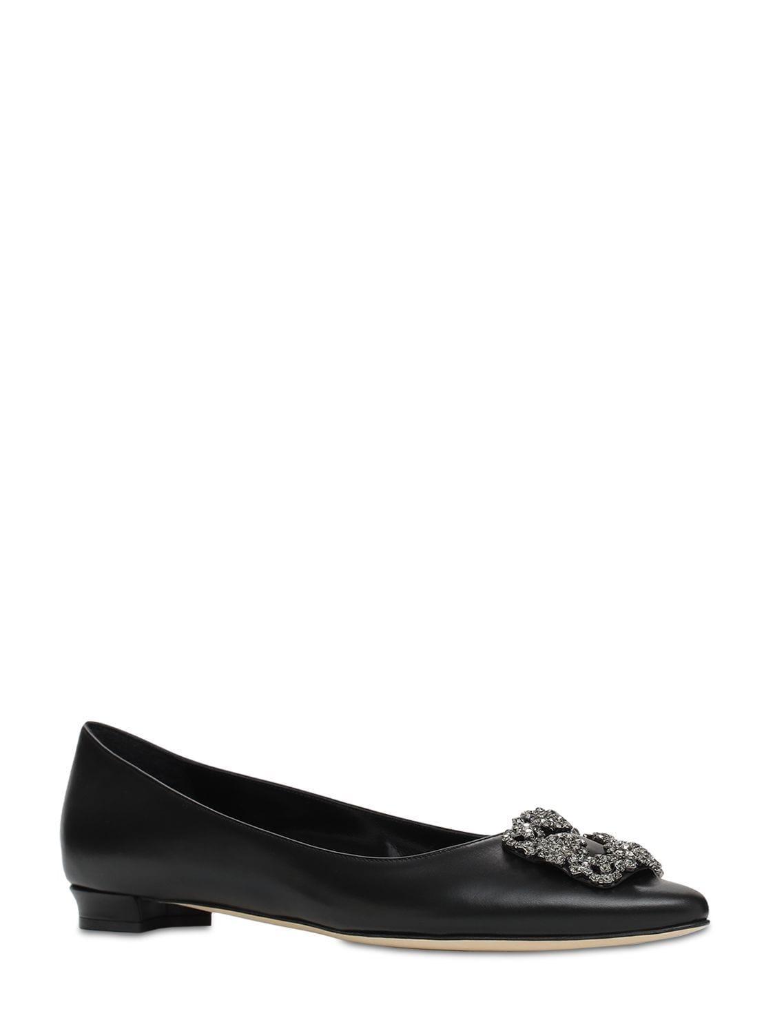 Ladies Hangisi Flat Black Leather Ballerinas In Navy Product Image