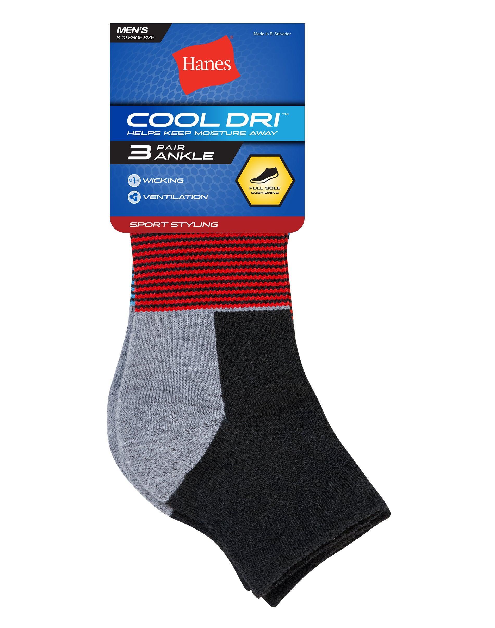 Hanes Cool DRI Mens Ankle Socks with Ventilation, 3-Pairs White Assortment 6-12 Product Image