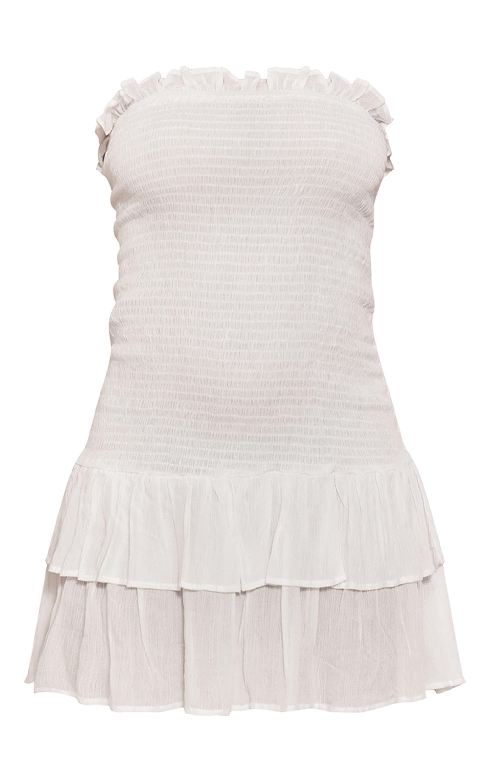 White Shirred Bandeau Bodycon Dress Product Image