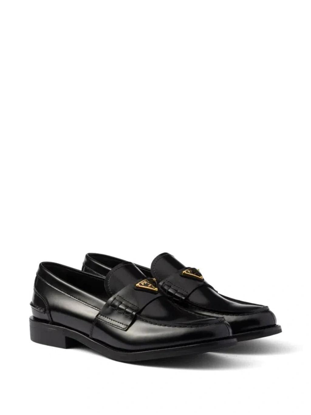 PRADA Brushed Leather Loafers In Black   Product Image