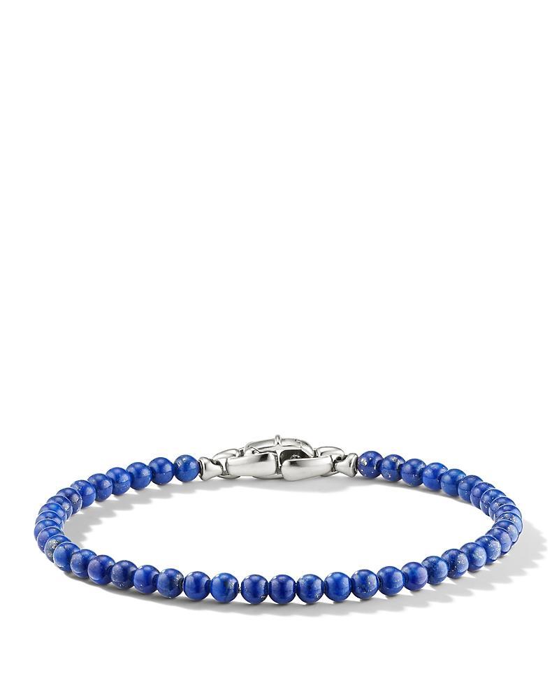 Mens Spiritual Beads Bracelet in Silver with Lapis, 4mm, 5.5L Product Image