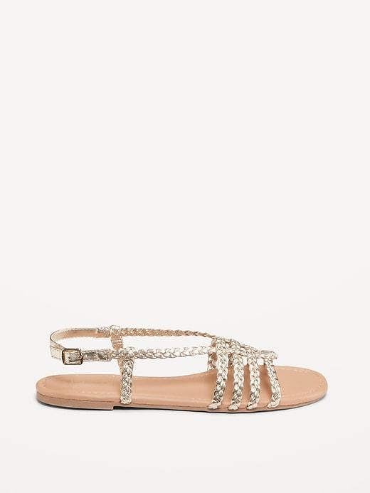 Faux-Leather Braided Flat Sandals Product Image