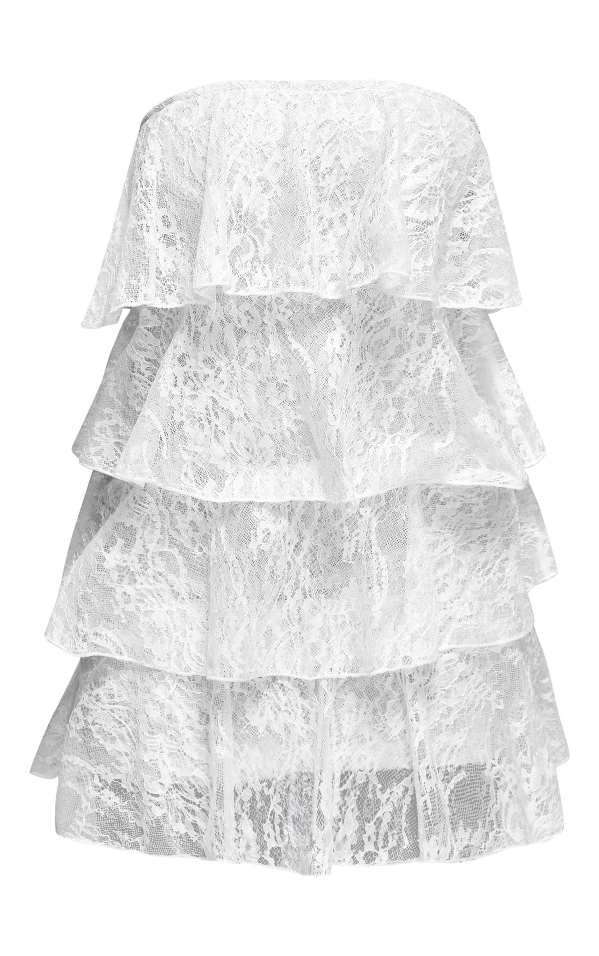 White Lace Tiered Ruffle Bandeau Bodycon Dress Product Image