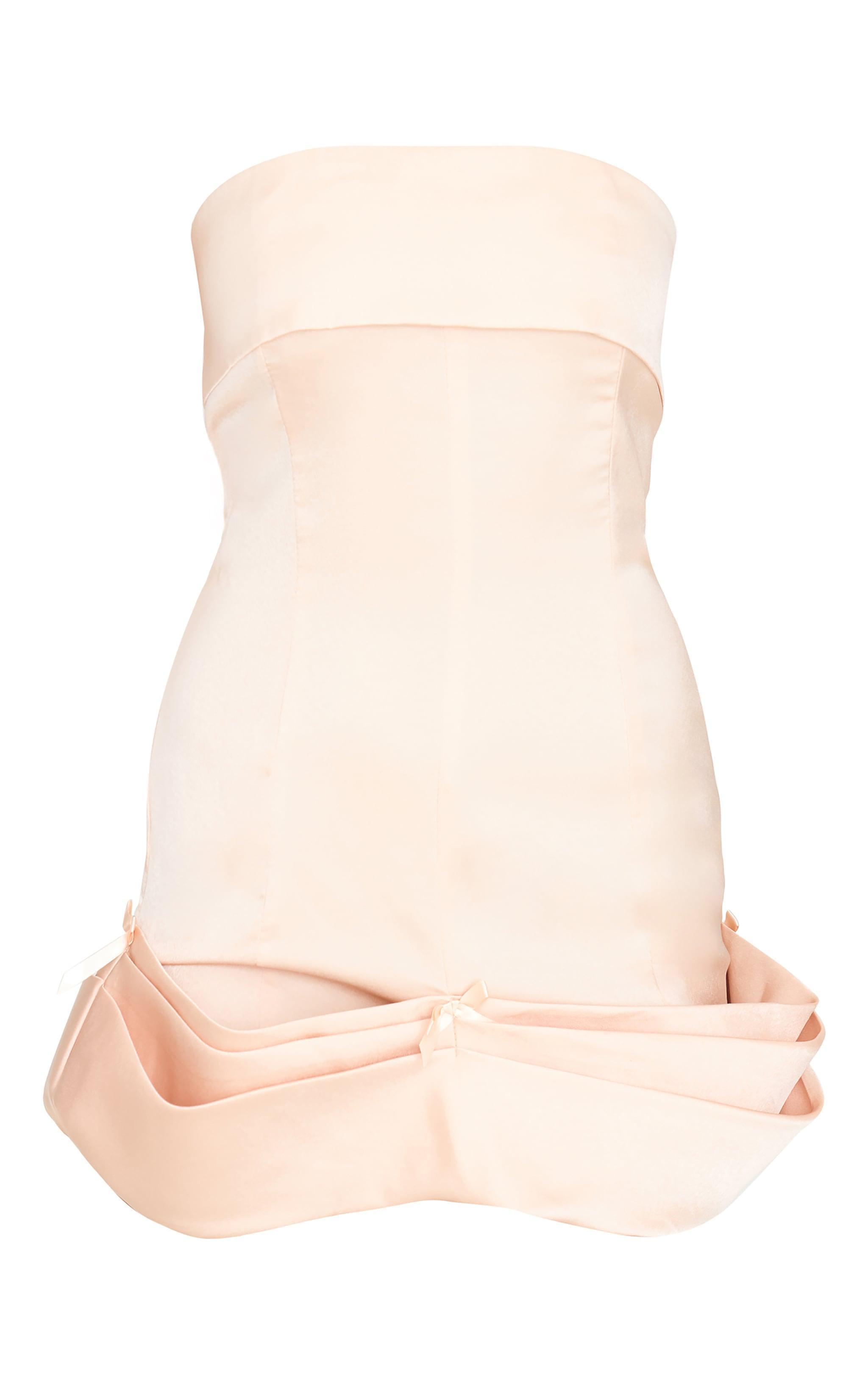 Champagne Satin Bow Detail Bodycon Dress Product Image