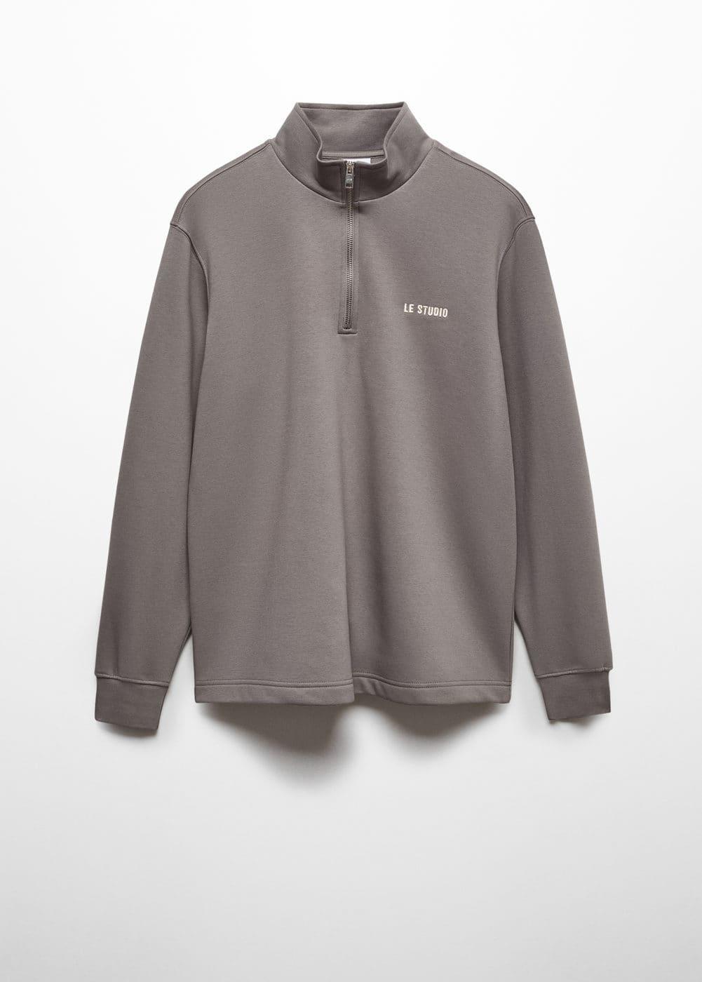 MANGO MAN - Cotton sweatshirt with zipper neck medium greyMen Product Image