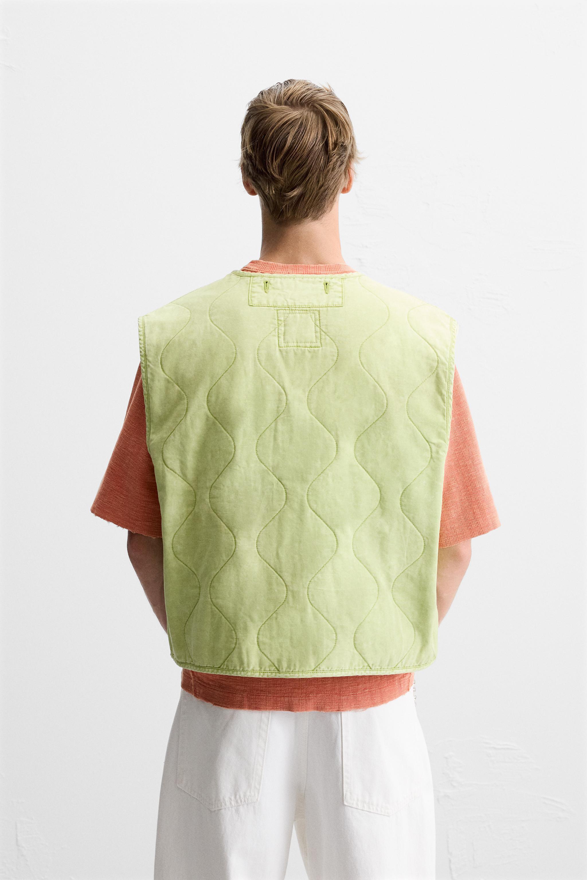 PRINTED WASHED EFFECT QUILTED VEST Product Image