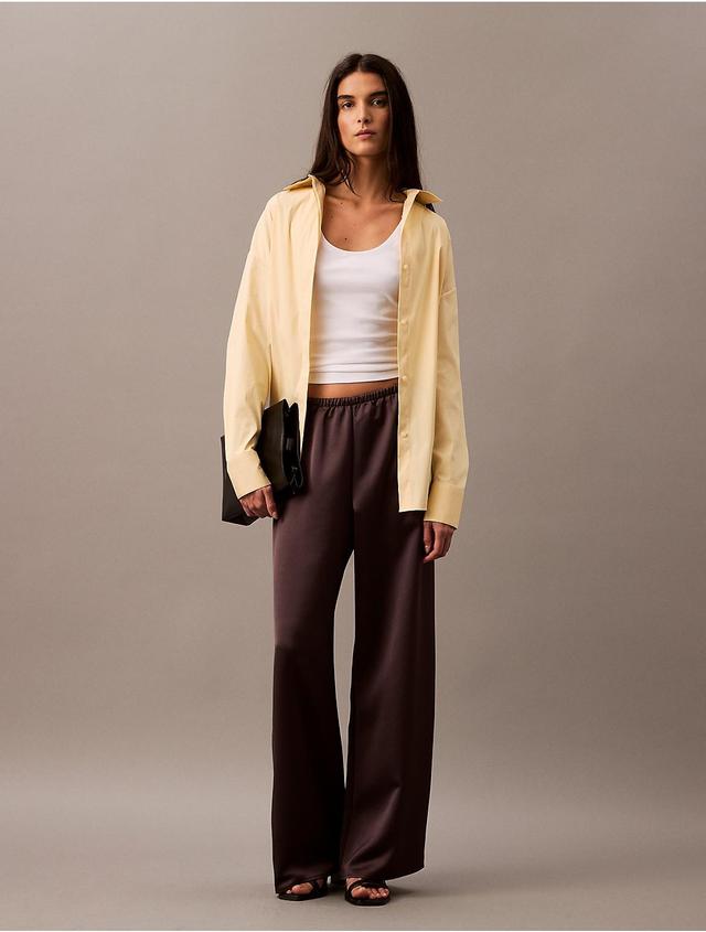 Calvin Klein Womens Satin Wide Leg Pants - Brown - M Product Image