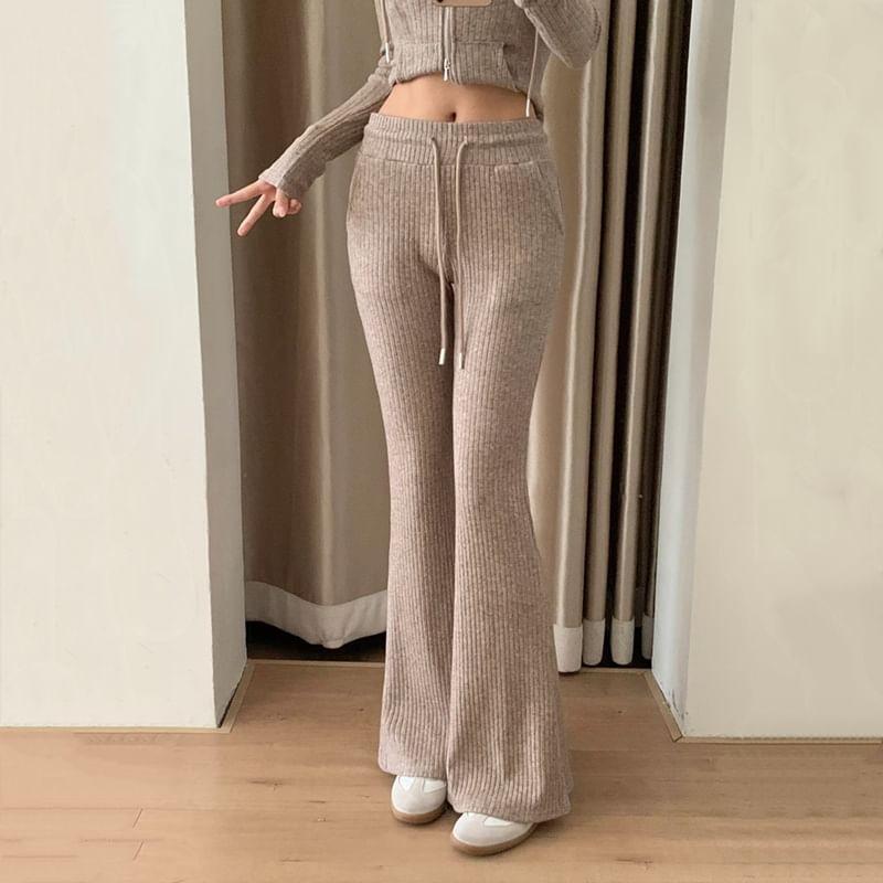 High Waist Plain Knit Flared Pants Product Image