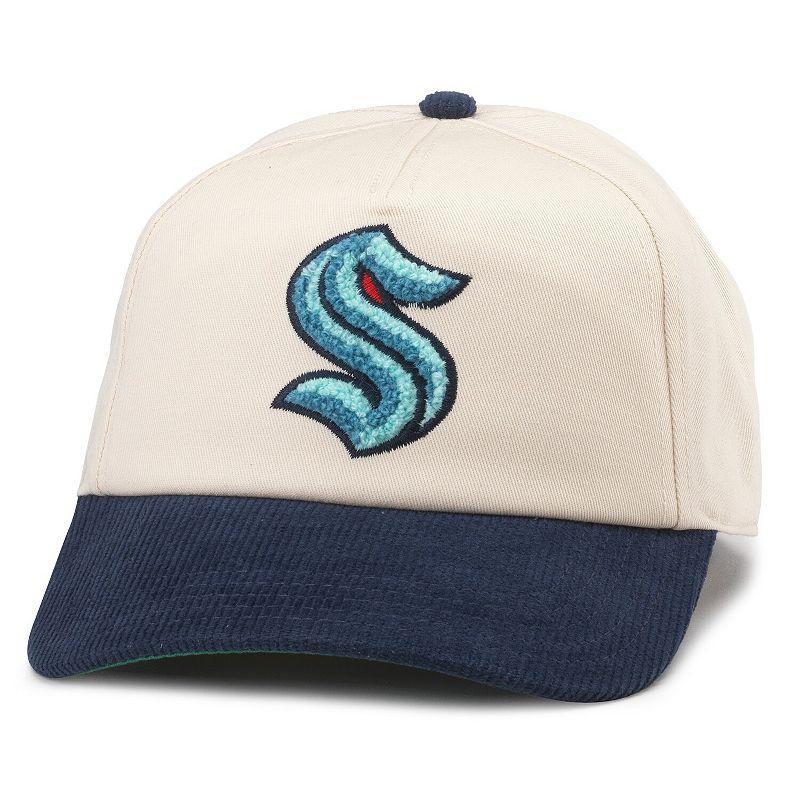 Mens American Needle White/Deep Sea Blue Seattle Kraken Burnett Adjustable Hat Product Image