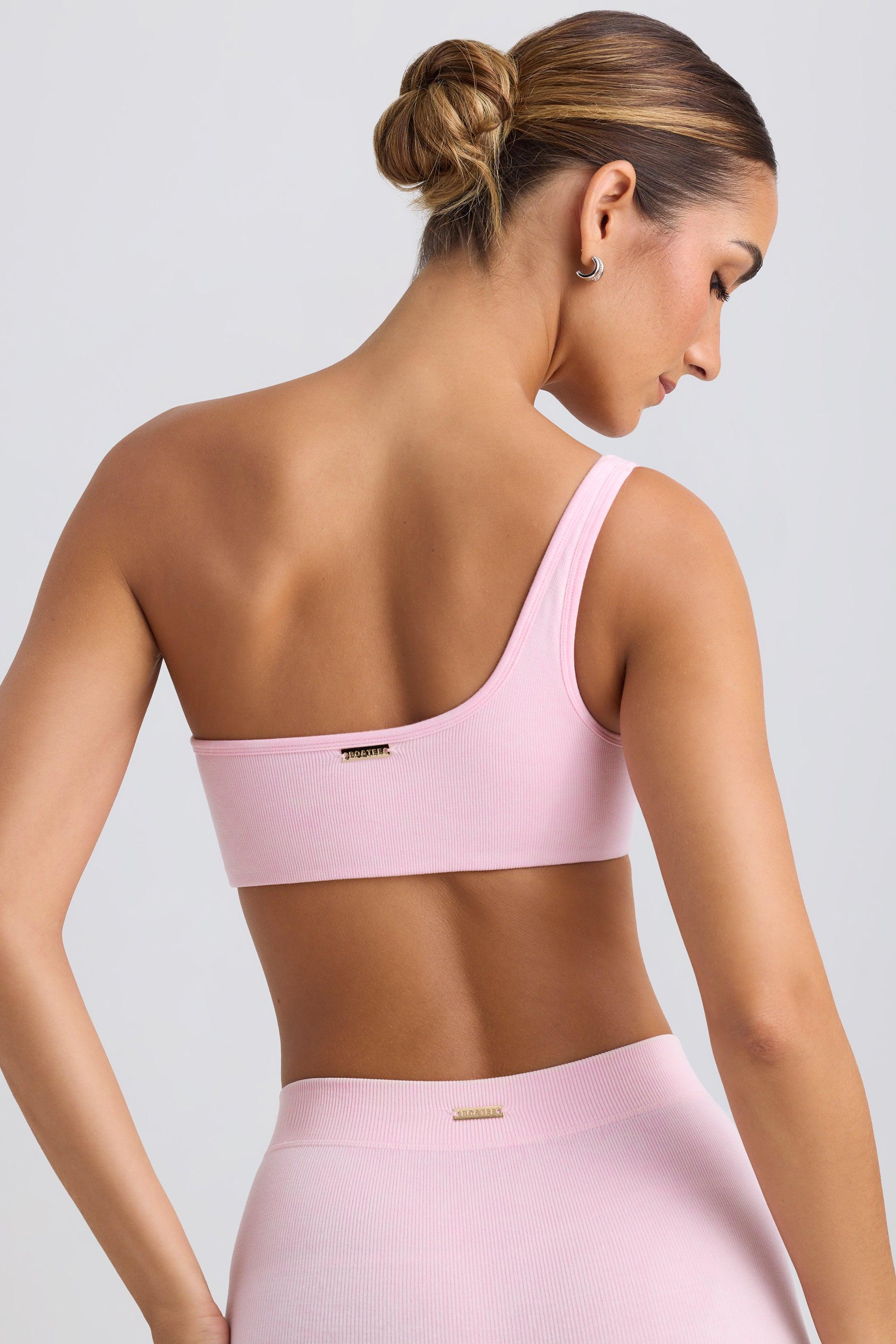 One-Shoulder Sports Bra in Washed Ice Pink Product Image