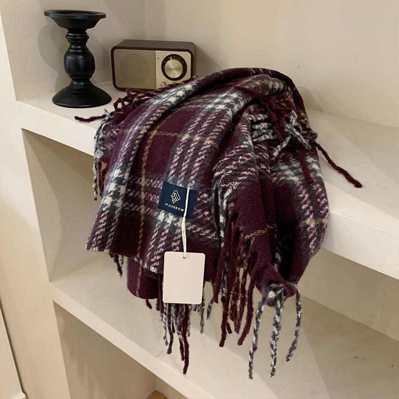 Plaid Fringed Trim Scarf Product Image