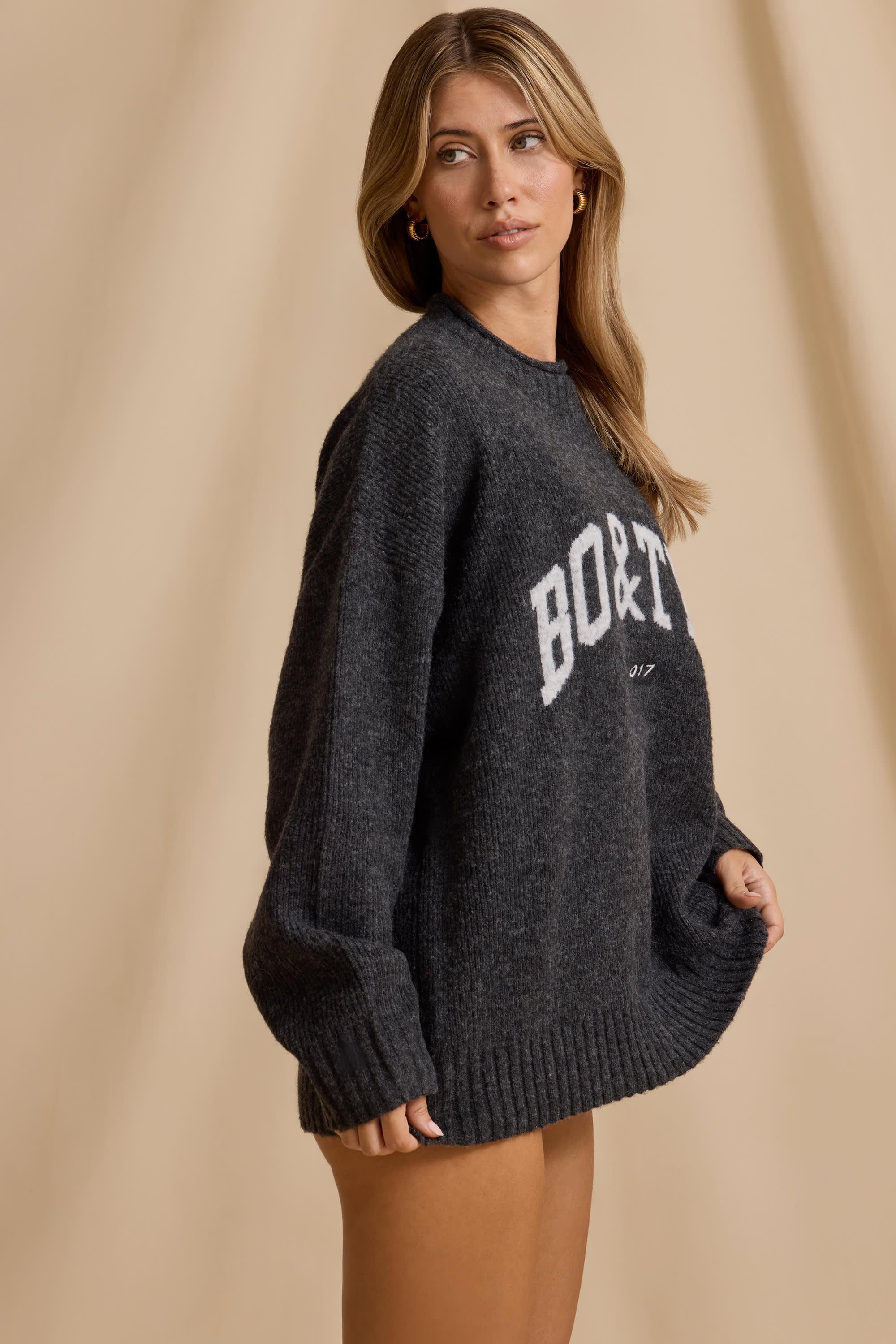 Oversized Knit Jumper in Charcoal Marl Product Image