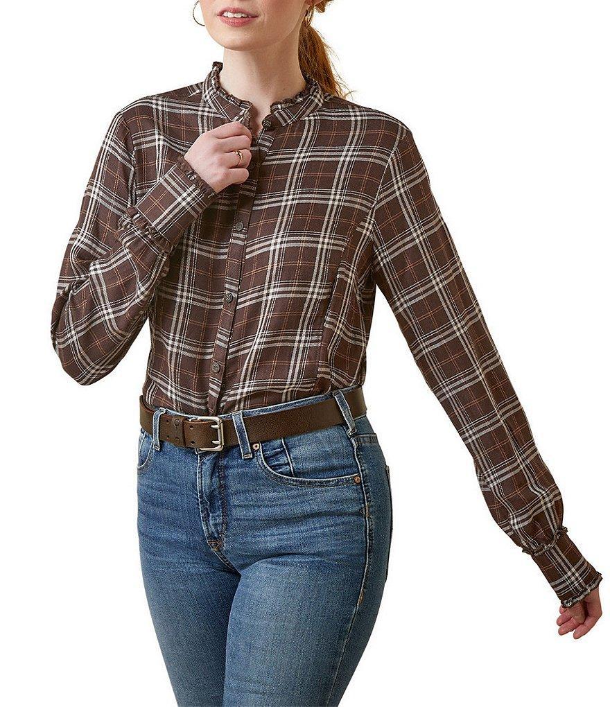 Ariat Clarion Silky Twill Long Sleeve Ruffle Trim Button-Front Blouse Product Image