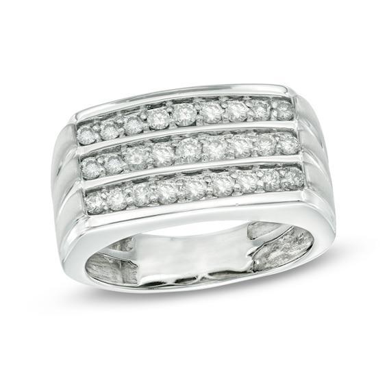 Men's 1 CT. T.w. Diamond Three Row Anniversary Ring in 10K White Gold Product Image