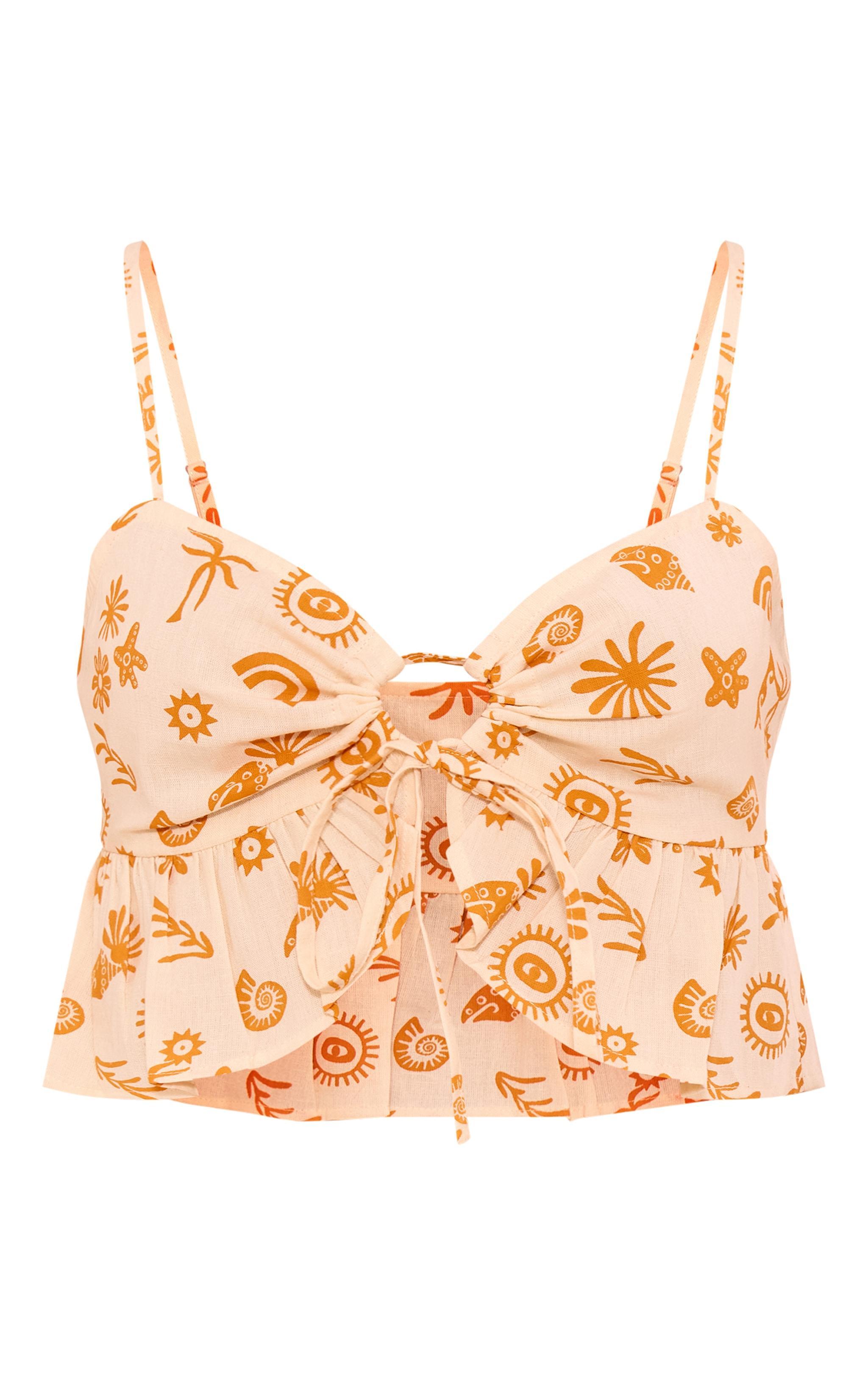 Orange Printed Crop Top Product Image