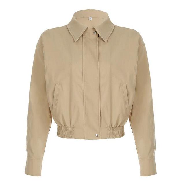 Collared Plain Zip Up Cropped Jacket Product Image