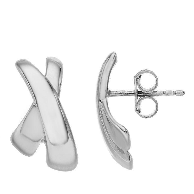 Sterling Silver High Polish X Button Earrings, Womens Product Image