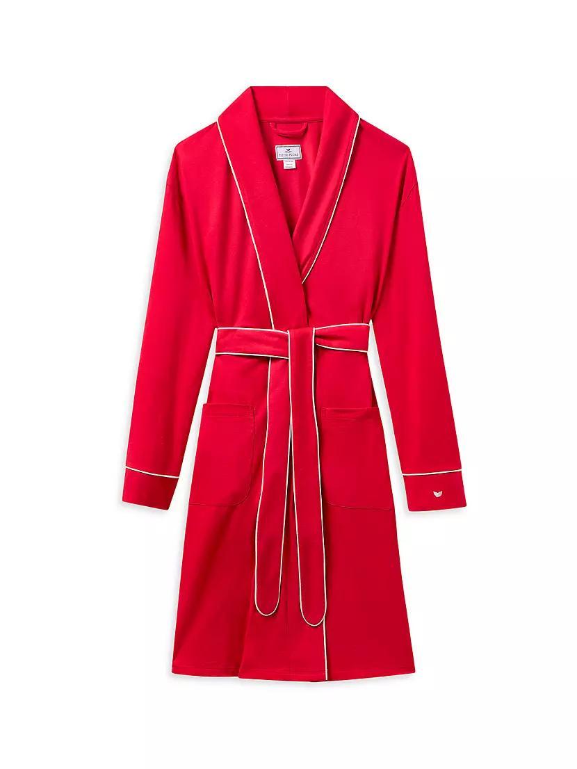 Contrast-Trimmed Cotton Tie-Waist Robe Product Image