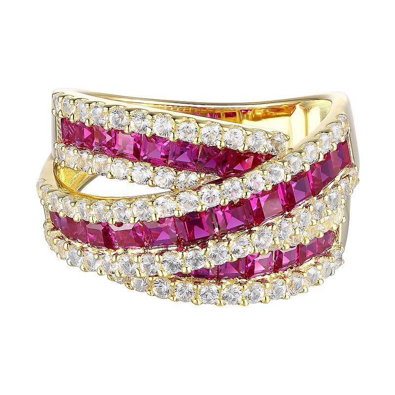 14k Gold Over Silver Lab-Created Ruby & Lab-Created White Sapphire Ring, Womens Gold Tone Product Image