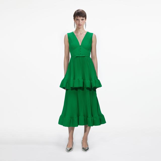 Green Tiered Chiffon Midi Dress Product Image