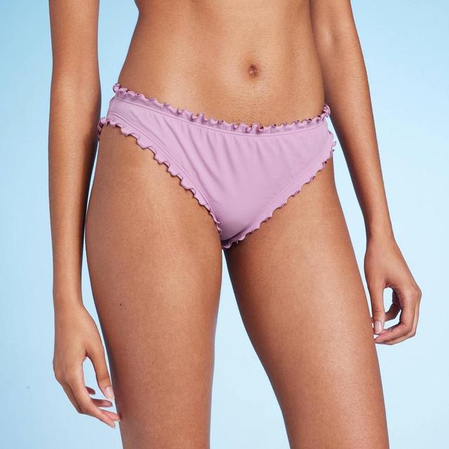 Womens Ruffle Cheeky Bikini Bottom - Shade & Shore Light Purple L Product Image