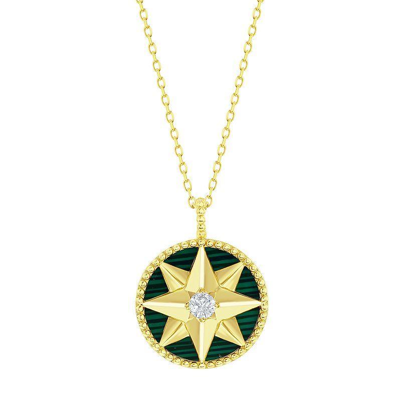 Argento Bella 14k Gold Over Silver Simulated Malachite Star Cubic Zirconia Necklace, Womens Gold Tone Product Image