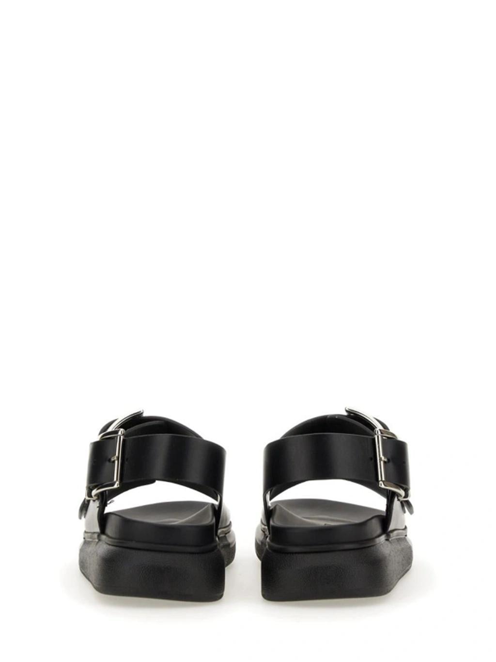 Leather Sandals With Maxi Buckles In Black/silver Product Image