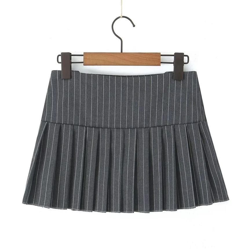 High Rise Print Drawstring Pleated Mini A-Line Skirt Product Image