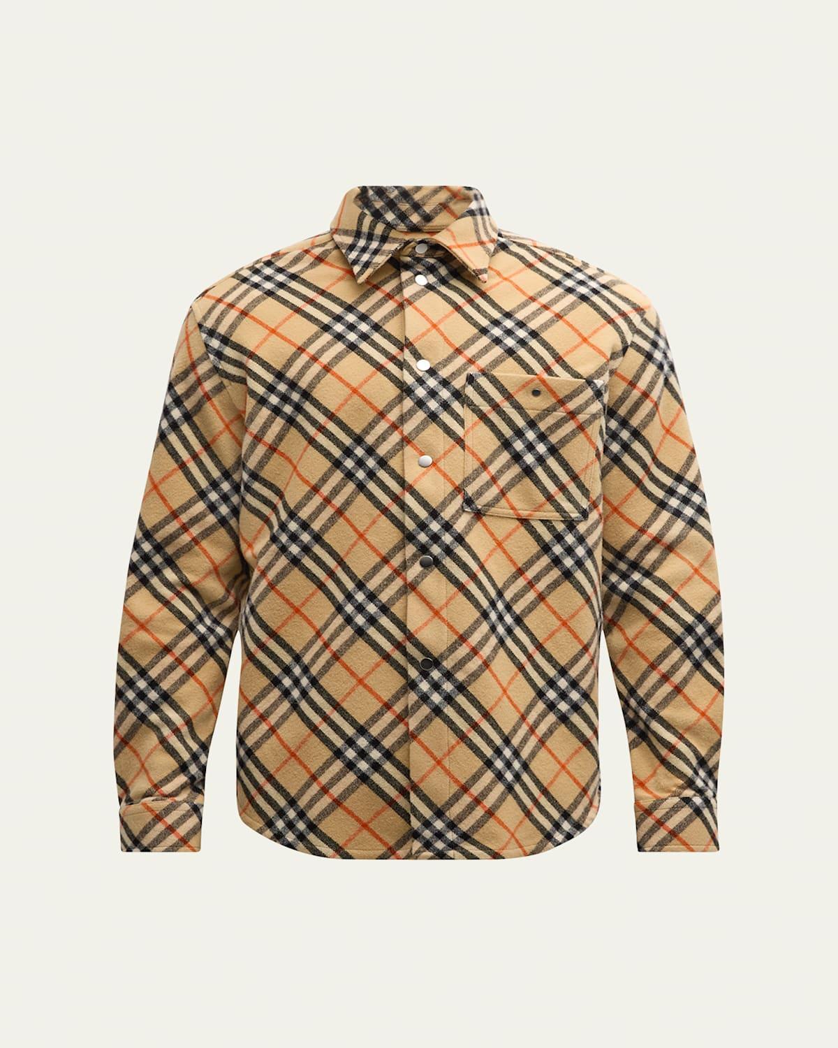 Men's Check Wool Button-Down Shirt Product Image