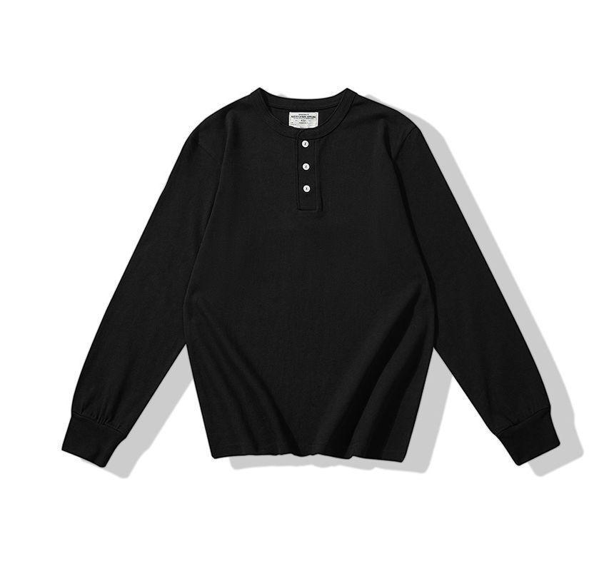 Long-Sleeve Crew Neck Plain Henley T-Shirt product image