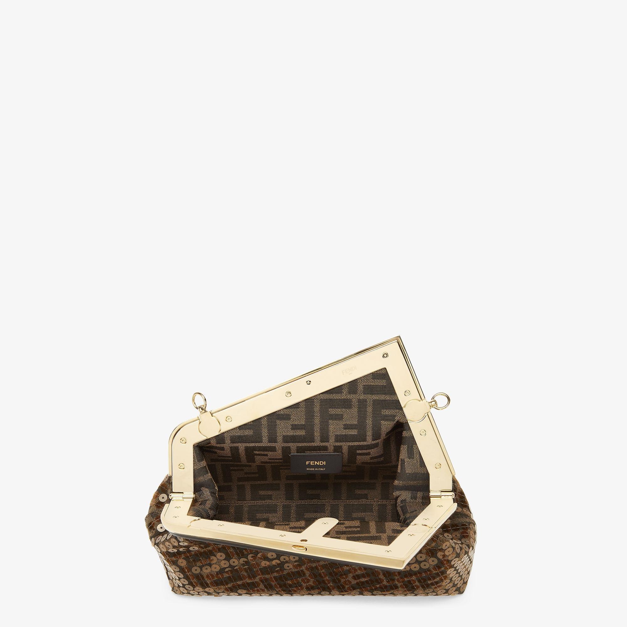 Fendi First SmallBrown FF jacquard fabric bag with sequins Product Image