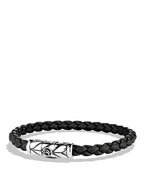 Mens Chevron Woven Bracelet in Black Rubber and Sterling Silver, 6mm Product Image