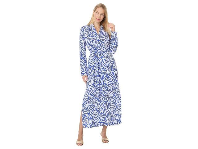 Lilly Pulitzer Millicent Linen Maxi Shirt (Martinique Blue Zee Bebe Oversized) Women's Dress Product Image