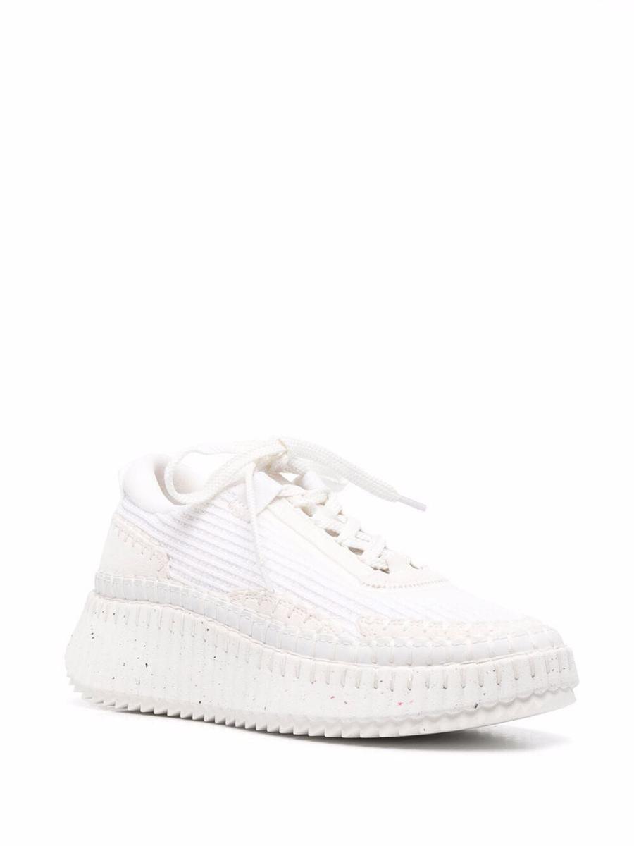 Waffle-knit Whipstitch-trim Sneakers In White Product Image