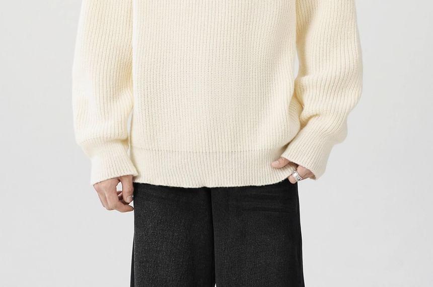 Half-Zip Plain Ribbed Sweater Product Image