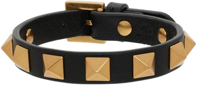 VALENTINO GARAVANI Rockstud Leather Bracelet With Studs In Black Product Image