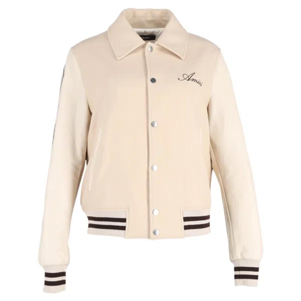 AMIRI Bones Varsity Jacket In Beige Wool In Nude product image