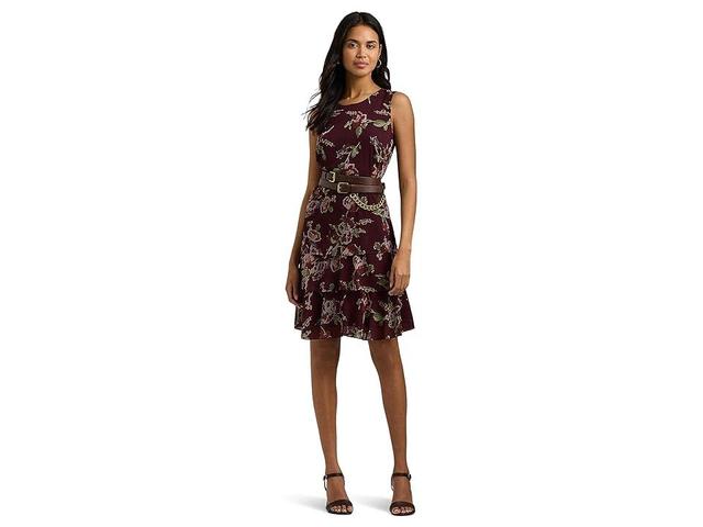 Lauren Ralph Lauren Floral Crinkle Georgette Dress Multi) Women's Dress Product Image